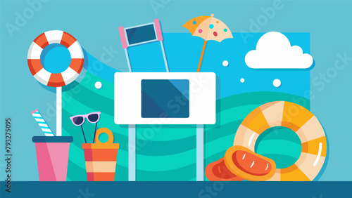 A photo booth complete with pool float props captures the joyful memories of the first swim splash party creating keepsakes for years to come.