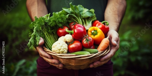 Farmer with a basket of vegetables in his hands Generative AI