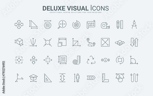 Office tools for measuring dimensions and distance, room floor plan and geometric shapes size with arrows, mans height thin black and red symbols vector illustration. Measurement line icons set