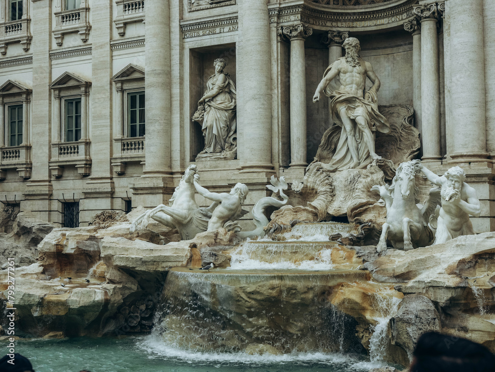 Fontana di Trevi, Trevi Fountain in Rome. The Trevi Fountain is the largest Baroque fountain, is one of the most famous landmark in Rome.