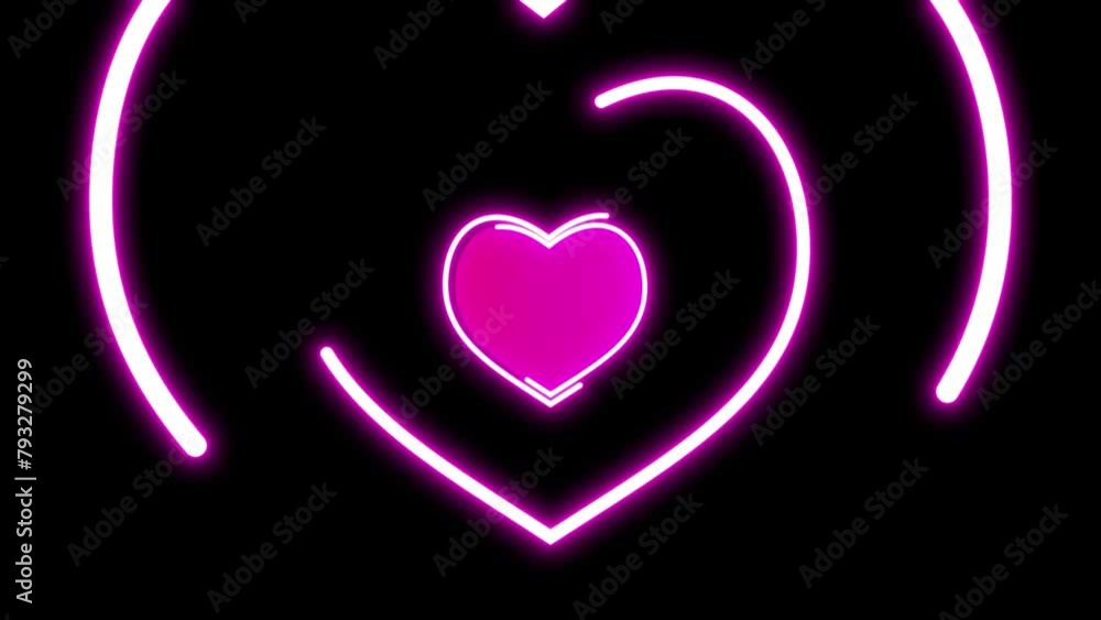 Glowing Heart On Black Background, Heart Shaped Tunnel, Symbol Of Love, Neon Heart Rings In Purple, Glowing Light, Flying Through Love Tunnel, Dreaming, Anniversary, Cut Out, Valentine Wishes. Glowing Heart On Black Background, Heart Shaped Tunnel, Symbol Of Love, Neon Heart Rings In Purple, Glowing Light, Flying Through Love Tunnel, Dreaming, Anniversary, Cut Out, Valentine Wishes.