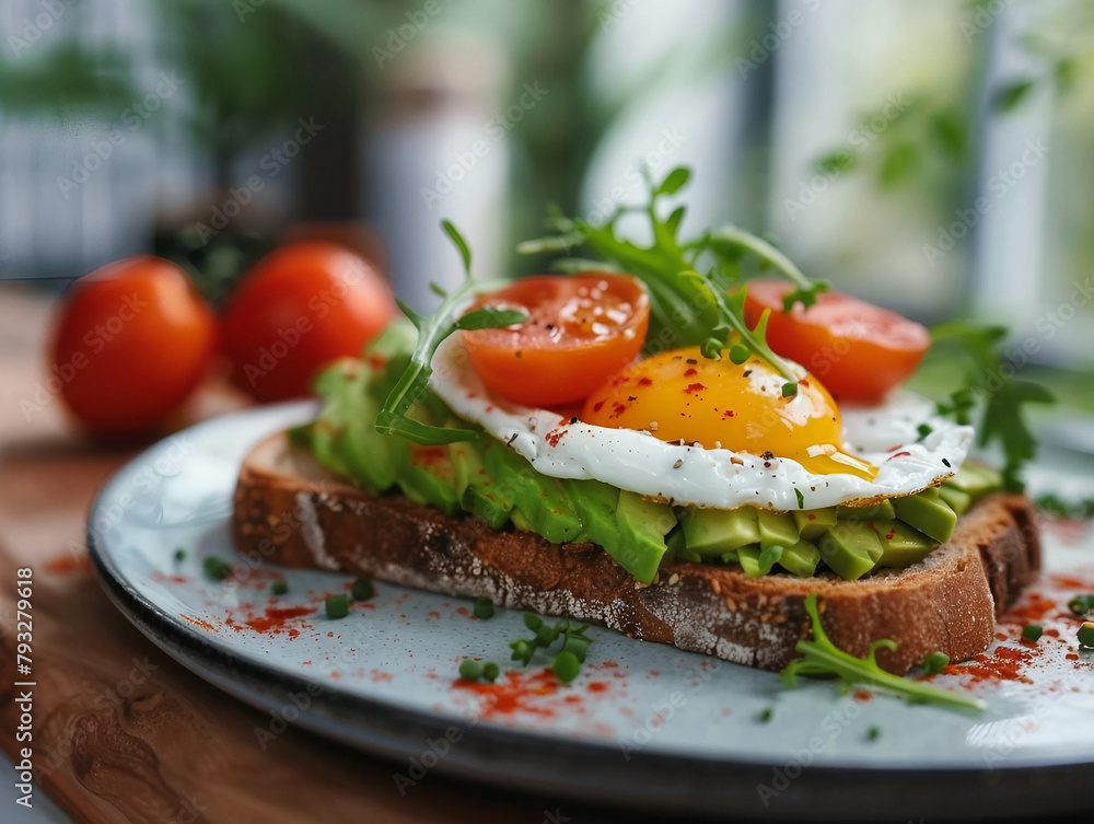 Gourmet Avocado Toast with Runny Egg and Tomatoes Gourmet Avocado Toast with Runny Egg and Tomatoes
