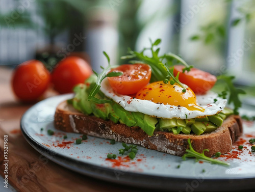 Gourmet Avocado Toast with Runny Egg and Tomatoes