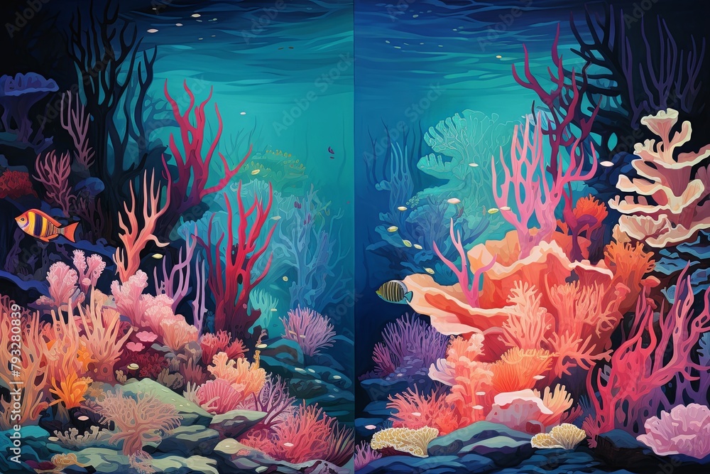 Vibrant Coral Hues: Deep Sea Color Palettes Underwater Scene