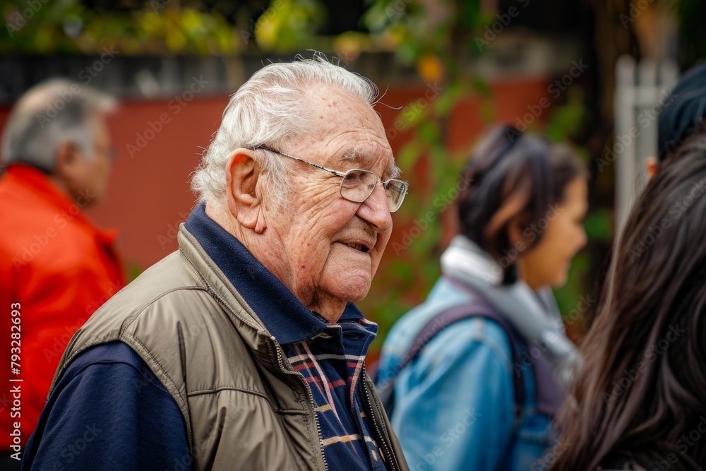 Portrait of an old man with glasses on his face in the street Portrait of an old man with glasses on his face in the street