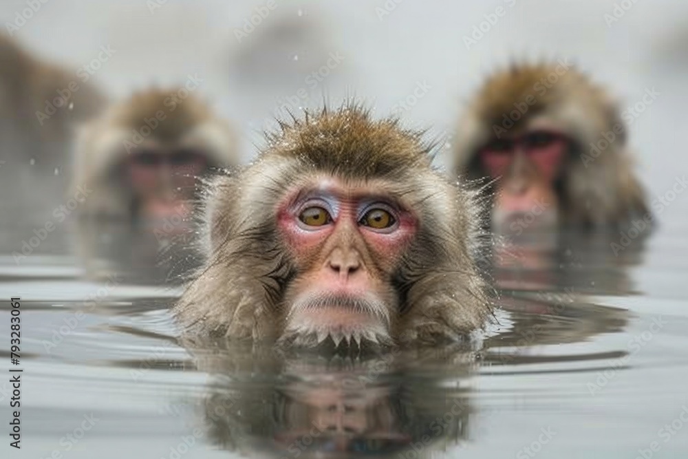 monkeys swimming in hot springs