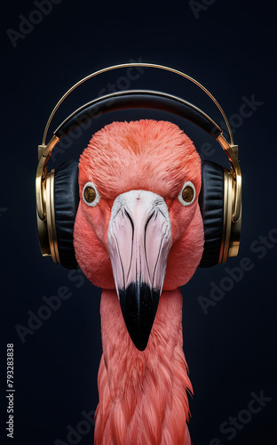  Flamingo listening to music through headphones