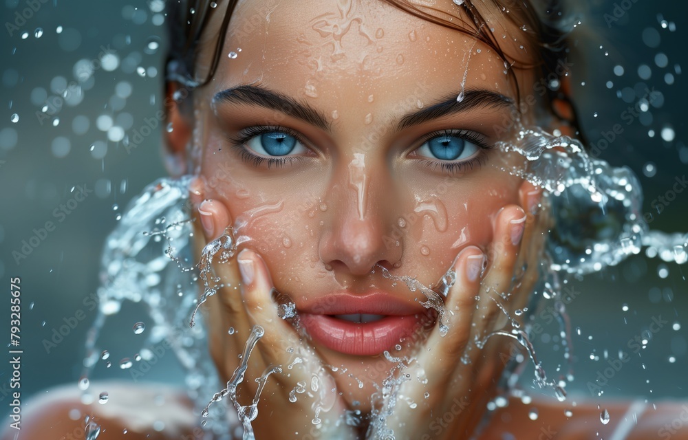 A beautiful woman with water flowing from her hands, symbolizing the power of skin care and beauty product advertising. A beautiful woman with water flowing from her hands, symbolizing the power of skin care and beauty product advertising.