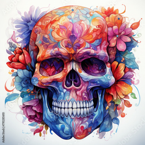 Watercolor lich skull vector, clipart Illustration, Generative Ai