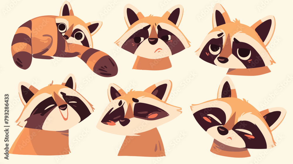 Vector illustration of a Raccoon with different emo