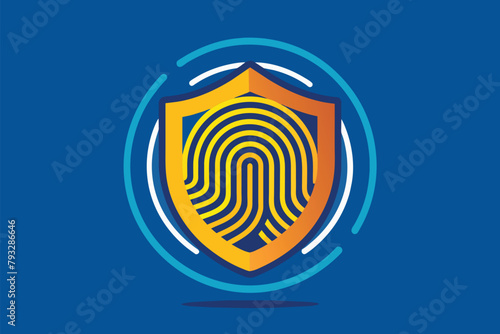 A single fingerprint casting a shadow on a plain blue background, Security fingerprint, Simple and minimalist flat Vector Illustration