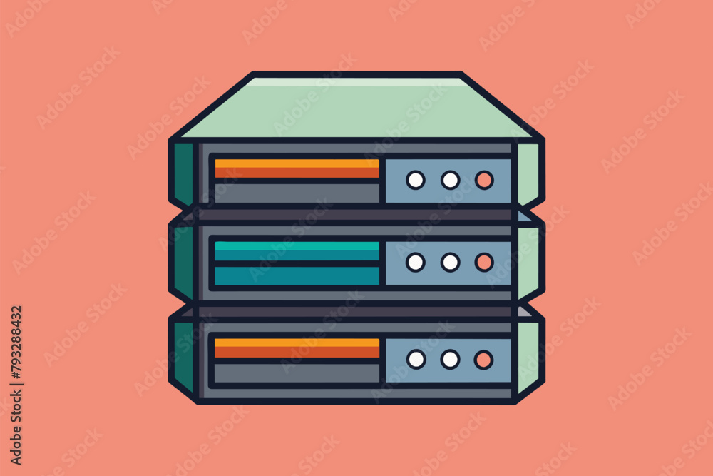 Fototapeta premium Several servers are stacked on top of each other in a neat arrangement, server, Simple and minimalist flat Vector Illustration