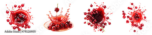 A sequence of four images depicting red liquid splashes, possibly representing cherry or berry juice