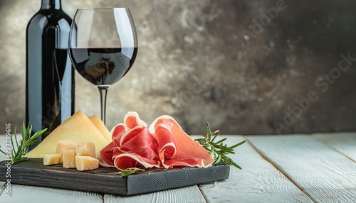 jamón serrano , queso y copa de vino tinto. photo