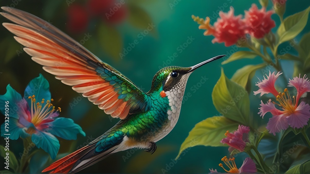 Whispers of Wings: Colorful Hummingbird Illustration