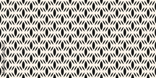 Monochrome vector seamless pattern. Simple black and white geometric texture. Illustration of mesh, lattice, grid, tissue structure. Modern abstract background. Repeat design for print, cover, fabric