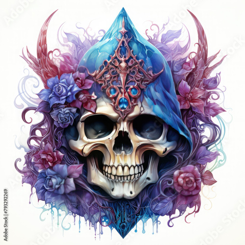 Watercolor lich skull vector, clipart Illustration, Generative Ai