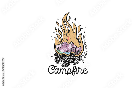 Life is the better around the Campfire, Vintage Mountain Adventure Sublimation Design