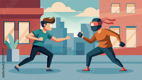 A virtual reality simulation of a street fight with realistic sound and movement where students can test their skills in selfdefense scenarios.