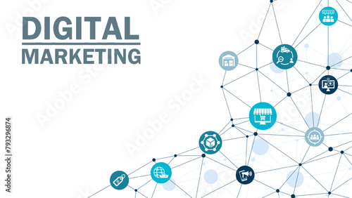 Digital marketing icon set. Containing SEO, content, website, social media, sales and online advertising. Solid vector symbol collection.