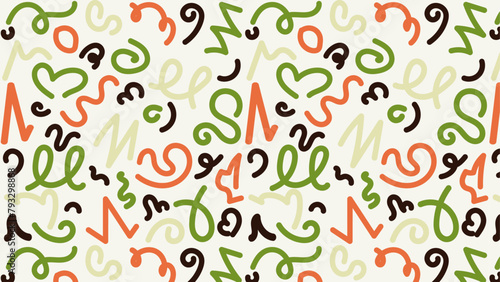 abstract pattern in green, orange, black and beige colors