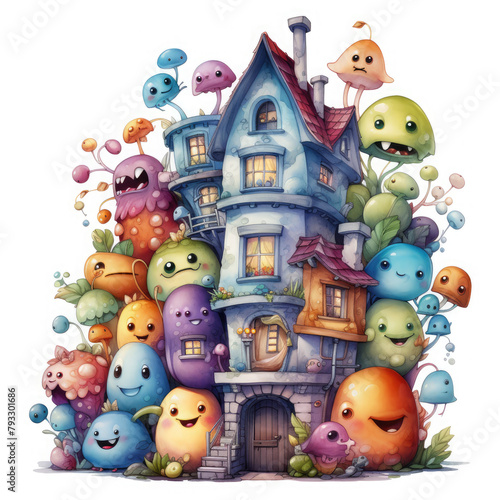 Watercolor monster house vector  clipart Illustration  Generative Ai