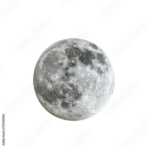 A solitary full moon hanging in a pristine transparent background completely isolated against a transparent background