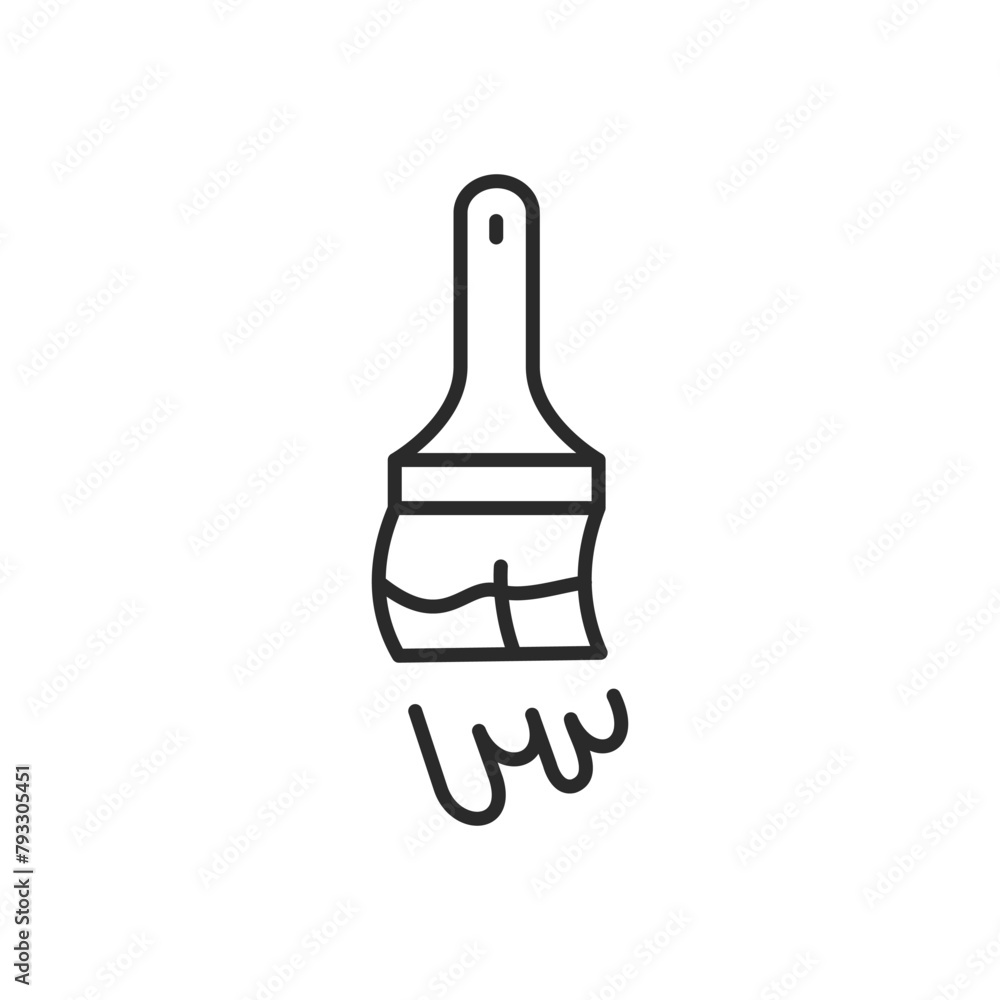 Paintbrush icon for web, mobile, promo for wall painting, decoration. Suits house maintenance. Single outline, vector illustration.