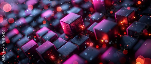 Abstract Technology with Glowing Circuit Board, Futuristic Pattern and Glowing Lights, Bokeh Effect on Red and Purple Hues, Intricate Design of Digital Art
