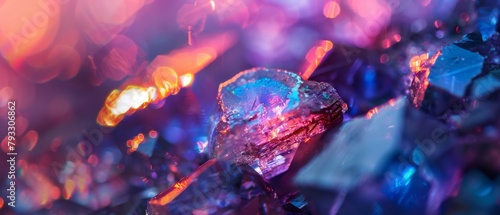 Abstract Texture of Purple Crystals in Close-Up, Macro Bokeh of Mineral Depth, Illuminated Quartz Details
