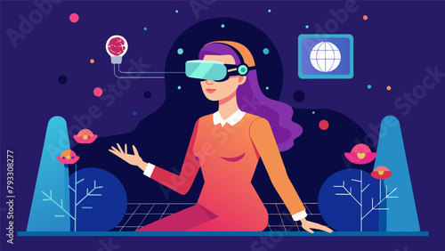 A woman uses a virtual reality therapy session to overcome her fears and phobias guided by a programmed neurointelligence..