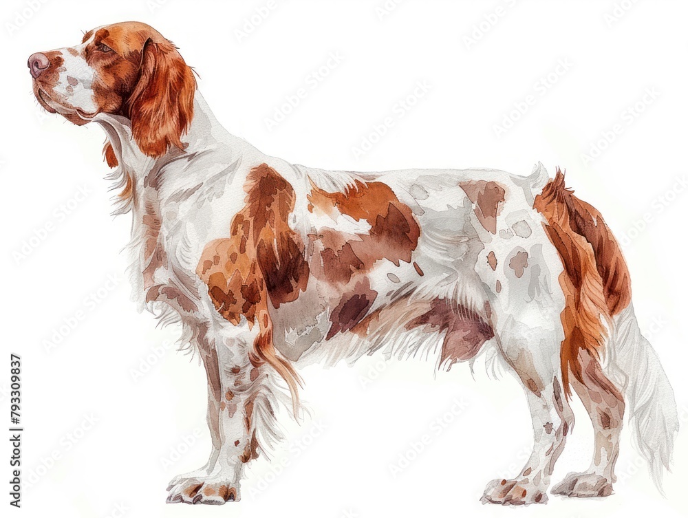 Irish Red and White Setter watercolor isolated on white background