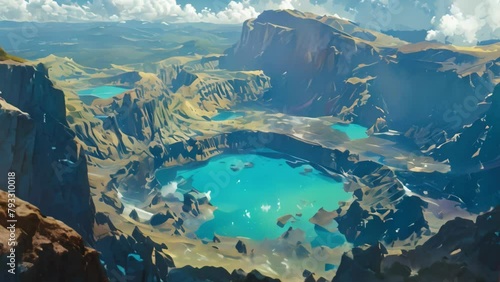 Panoramic aerial view of Kelimutu volcano and its crater photo