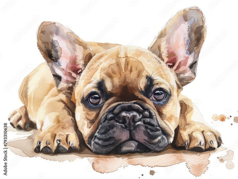 Bulldog watercolor isolated on white background