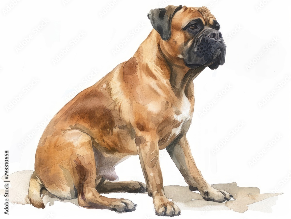 Bullmastiff watercolor isolated on white background