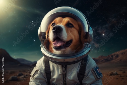 Dog in a spacesuit Colorful space galaxy cloud nebula, cosmos background wallpaper