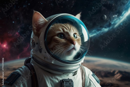 Cat in a spacesuit Colorful space galaxy cloud nebula, cosmos background wallpaper