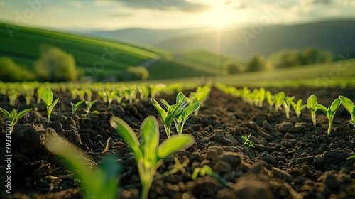 In the springtime vibrant young sprouts emerge either in the fields or gardens painting a picturesque horizontal image of agricultural growth photo