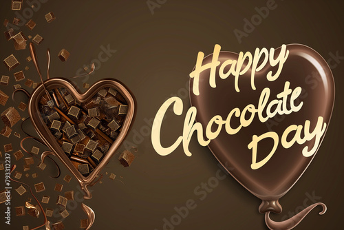 Happy Chocolate Day banner with heart shape chocolate candies background  vector illustration