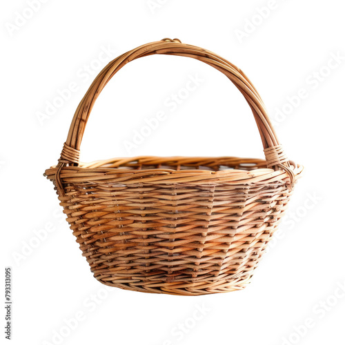 A wicker basket set against a crisp transparent background carefully isolated on white surface