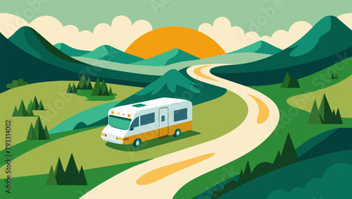 Winding through the rolling hills in a luxurious RV with all the amenities one could need for a comfortable and indulgent road trip. From a.