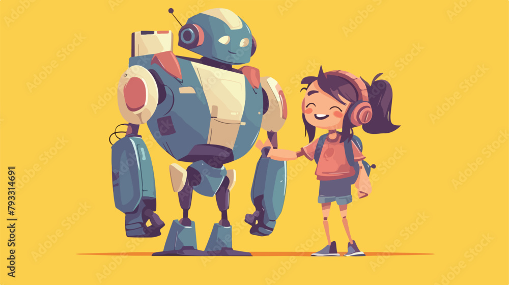 Vector illustration of two robots a boy and a girl