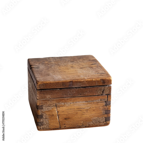 A small wooden box sits empty against a stark transparent background captured in a photo isolated on transparent background © TheWaterMeloonProjec