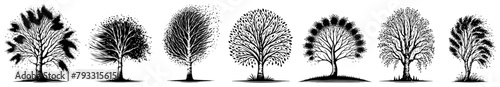 tree decoration set, plant heart ornamen black silhouette vector, shape print, monochrome clipart illustration, laser cutting engraving nocolor