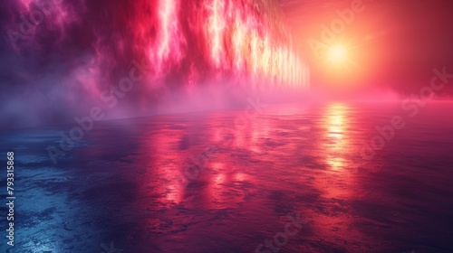 Surreal sci-fi landscape with cosmic sky and alien terrain