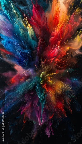 Indian festivals, colorful rainbow explodes with colorful, powder smoke liquid paint. isolated on black background. Diwali (Festival of Lights), Holi (Festival of Colors) © Stewart Bruce