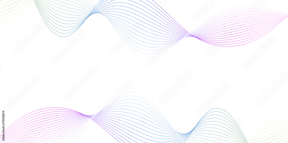 Fototapeta premium Abstract colorful wavy stripes on white background isolated, minimalistic geometric background with purple, green and pink wavy lines form spiral ribbon. Graphic design template banner.