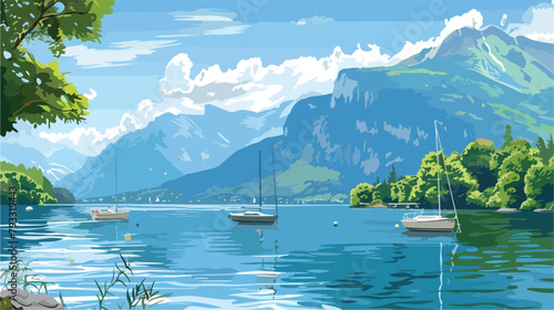 Annecy lake in French Alps. Vector style vector design