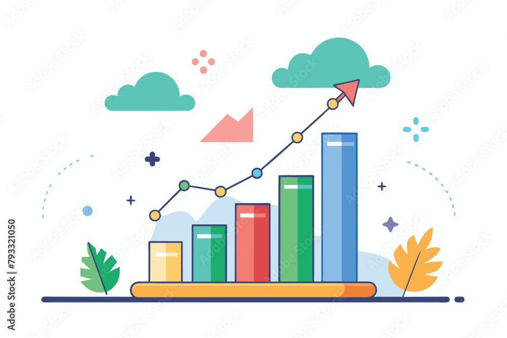 Fototapeta premium A bar chart with a red arrow pointing upwards, indicating positive growth in data, Towards success data trending, Simple and minimalist flat Vector Illustration