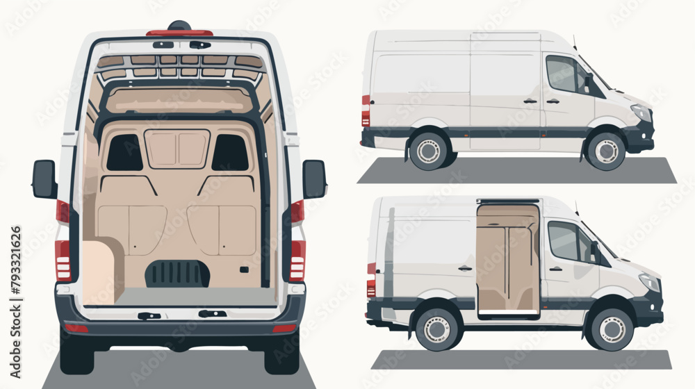 cargo van with open cargo door. cargo van with side view